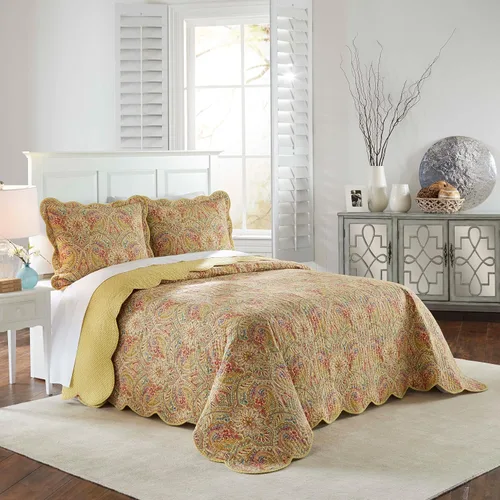 Vista 24 de Waverly Forever Peony - Juego de edredón de 4 piezas, 100% algodón, estampado floral de bayas, tamaño matrimonial/queen, con 2 fundas de almohada