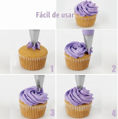 Vista 2 de Punta de ribete 1M para decoración de pasteles, puntas de glaseado sin costuras, 3 puntas de decoración, estrella abierta, acero inoxidable