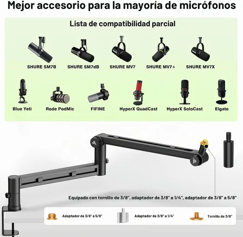 Vista 9 de AA AUDIO ACCESSORY Soporte de escritorio para brazo de micrófono (diseño para micrófono pesado) capacidad de carga de 6.6 libras, bloqueo