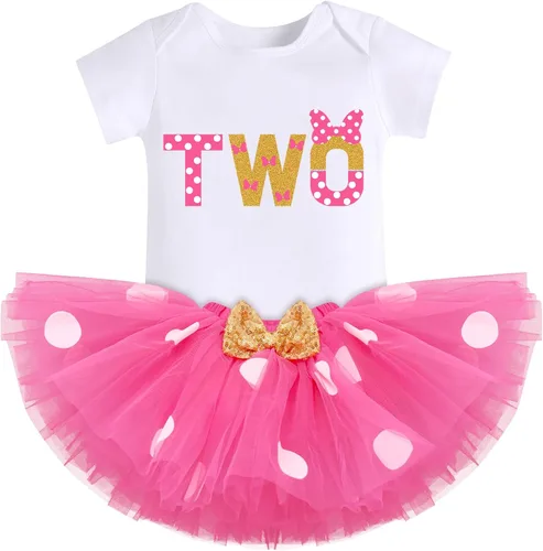 Vista 7 de IMEKIS Conjunto de Ropa de Cumpleaños de Ratón para Bebé Niña 1er 2do Cumpleaños Pelele Romper para Romper Tartas Falda Tutú Conjunto de Lunares