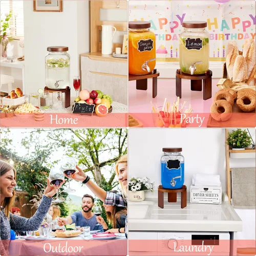 Vista 7 de Dispensador de 1 galón para bebidas en fiestas, dispensador de bebidas de vidrio con soporte, dispensador de agua con espiga de acero inoxidable