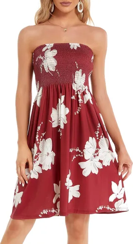 Vista 8 de CHICGAL - Vestido de verano para mujer, salida de baño, sin tirantes, bohemio, estampado floral, vestido de verano, para la playa