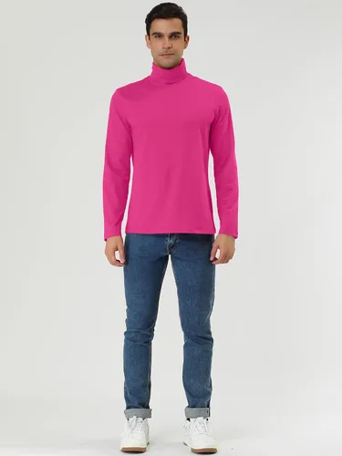 Vista 3 de uxcell Camiseta de cuello alto para hombre, ajuste entallado, manga larga, cuello de tortuga