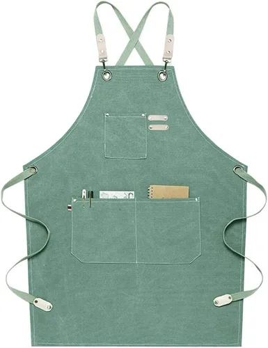 Vista 9 de NEWGEM Delantal de mezclilla de algodón con bolsillos para mujer, cocina, cocina, jardinería, pintura #1 Denim Algodón Azul Claro Con Lazos En La