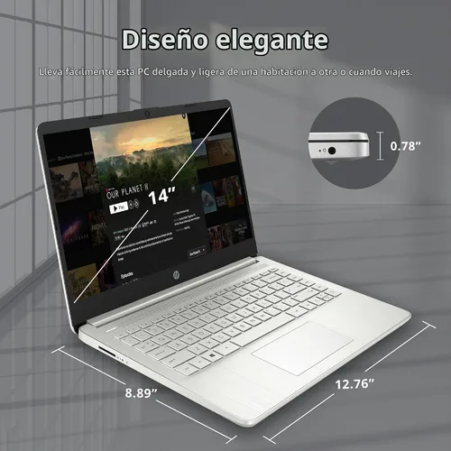 Vista 7 de HP Stream Laptop HD de 14 pulgadas, procesador Intel Celeron N4120, 4 GB de RAM, 128 GB eMMC, gráficos Intel UHD, cámara web 720p, WiFi, HDMI