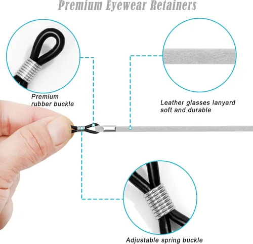 Vista 3 de VOOGLASS Correa para lentes (6 unidades) para gafas deportivas, cordón ajustable para lentes de sol, soporte para el cuello, retenedor de cordón