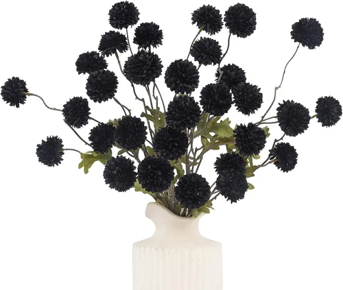 Vista 29 de DuHouse 6 piezas de flores artificiales de seda falsa pompón crisantemo, pequeña mini bola de crisantemo de seda con tallos para bodas DIY arreglos