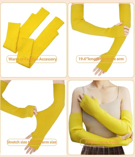 Vista 24 de Guantes cálidos de cachemira de brazo largo para mujer, guantes de invierno acogedores sin dedos, calentadores de brazos suaves, gran regalo