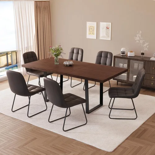 Vista 47 de ZckyCine Conjunto moderno de mesa de comedor de 5 piezas con mesa rectangular de madera y 4 sillas tapizadas en cuero, capacidad para 4 personas