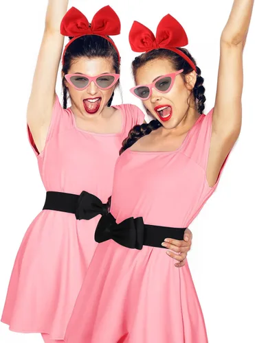 Vista 6 de Liitrsh 5 accesorios de disfraz de Halloween para adultos, incluyen vestido de cosplay, diadema con lazo, cinturón elástico, pantimedias y lentes