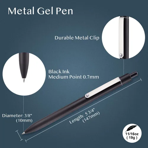 Vista 5 de LINFANC 5 bolígrafos de gel negro, punta media de 0.028 in, de secado rápido, tinta negra para diario, bolígrafo de gel de escritura suave, bonitos