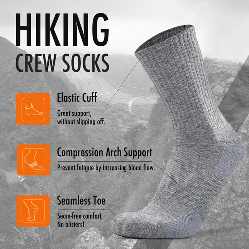 Vista 2 de KitNSox Paquete de 14 calcetines de lana merina para hombre y mujer, calcetines para senderismo y correr, cálidos, gruesos, acolchados, para caminar