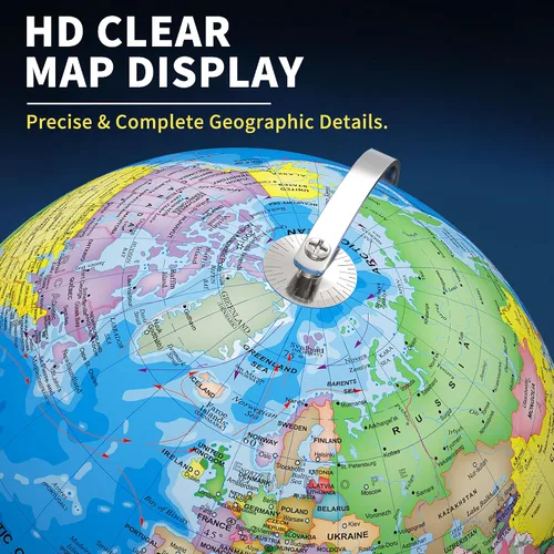 Vista 8 de Orionstar Globo mundial grande de 13 pulgadas con soporte, globo educativo para el aprendizaje de los niños, detalles coloridos del mapa del mundo