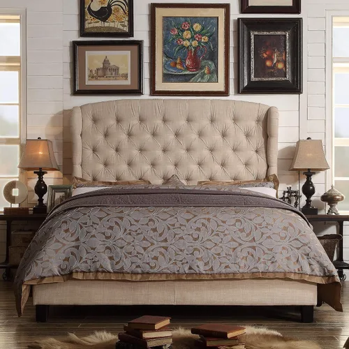 Vista 2 de Rosevera Ralls - Cama con cabecero ajustable y capitoneo de botones para dormitorio, Queen, color crema