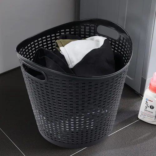 Vista 5 de Cesta de lavandería flexible de plástico de 40 L, cesta de lavandería negra con asas, 6 paquetes