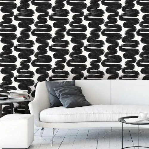 Vista 2 de Tempaper x Bobby Berk Papel Tapiz Removible de Despegar y Pegar White & Black Wiggle Room, 20.5 pulgadas X 9 pies, Hecho en los Estados Unidos