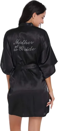 Vista 53 de Bata de boda para mujer, para novia, dama de honor, corta, de satén, kimono, batas de seda para prepararse, fiesta nupcial