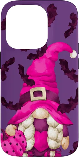 Vista 17 de Halloween Pink Pumpkin and Bat Decor with Cute Witch Gnome Case for iPhone 17
