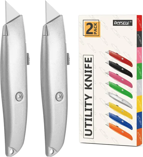 Vista 31 de DIYSELF Paquete de 2 cuchillos utilitarios, cortador retráctil, resistente (naranja)