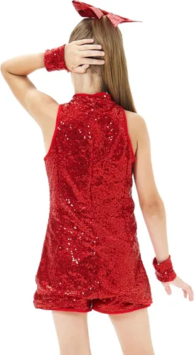 Vista 3 de Girls Sequins Dance Costumes Dress, Jazz Dance Costume Girls Hip Hop Outfits Sleeveless Sparkle Dance Dress Top & Shorts