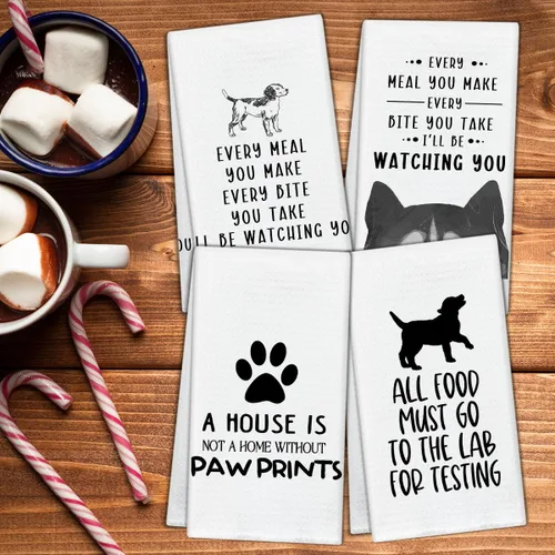 Vista 3 de Juego de 4 toallas de cocina para mujeres y hombres, toallas de mano para perros, toallas de cocina para hornear, regalos para amantes