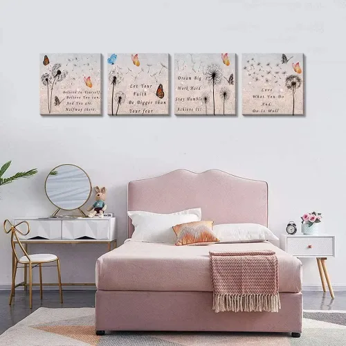 Vista 14 de Wall HDQ Arte de pared de flores para baño, dormitorio, sala de estar, decoración de pared azul y naranja, pintura floral, lienzo impreso, imagen