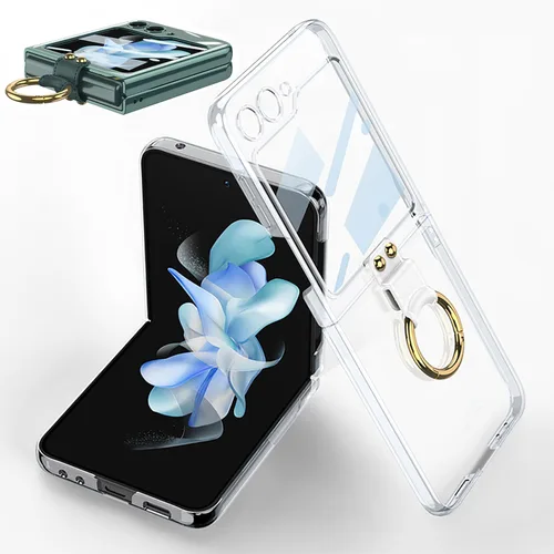 Vista 22 de SHIEID Z Flip 4 - Funda protectora delgada con soporte de anillo, borde galvanizado para Galaxy Z Flip 4, con protector de pantalla integrado