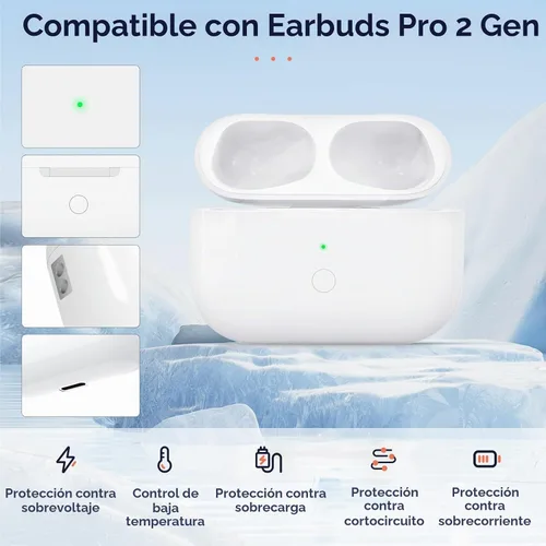 Vista 2 de Funda de carga inalámbrica compatible con AirPods Pro de 1ª y 2ª generación con carga USB-C, puerto de carga tipo C para AirPods Pro, funda de carga