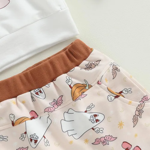 Vista 6 de Conjunto de sudadera de manga larga con estampado de calabaza y pantalones de Halloween para bebé, 2 piezas, ropa de otoño e invierno