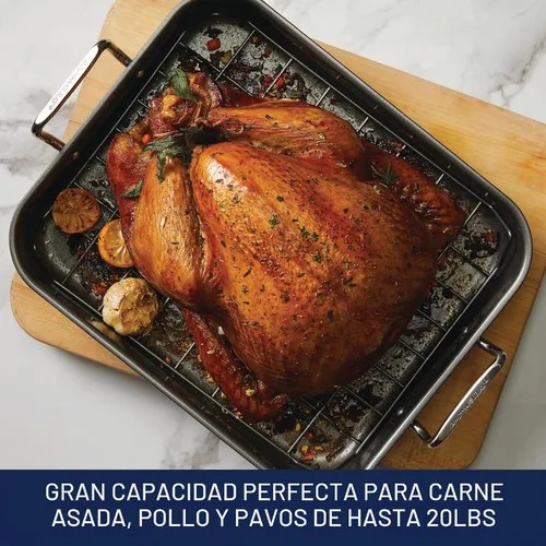 Vista 7 de Rachael Ray Bakeware Asador/Bandeja para Asar Antiadherente con Rejilla Reversible, 16.5 Pulgadas x 13.5 Pulgadas, Gris