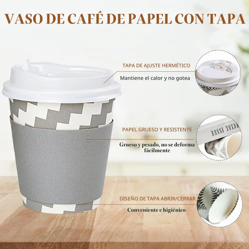 Vista 4 de LITOPAK - Paquete de 100 tazas de café de papel de 10 onzas con tapa, manga, agitadores