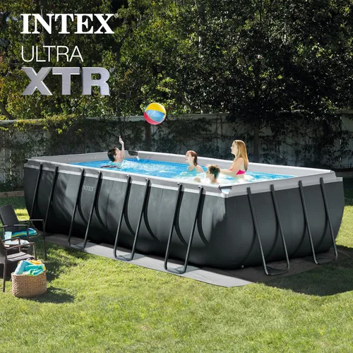 Vista 2 de Intex 18' x 9' x 52" Ultra XTR Conjunto de piscina rectangular de estructura con bomba - Piscina grande rectangular sobre el suelo para el patio