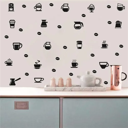 Vista 2 de Cafetería Casa Wall Decal extraíble DIY café taza taza ventana vidrio pared decoración frijol leche cocina pared adhesivo TM-103 (negro)