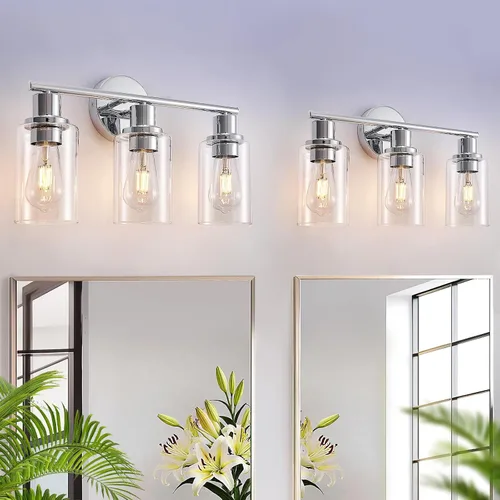 Vista 7 de [Usado] DLLT Lámparas de Baño de 3 Luces: Luces de Tocador Modernas de Níquel con Bombillas E26 - Lámpara de Pared de Baño con Pantalla de Vidrio