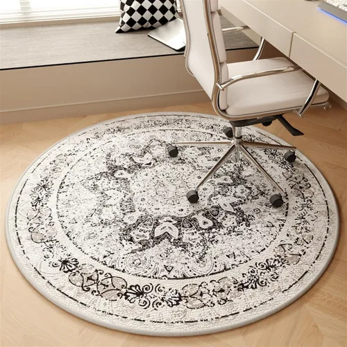Vista 10 de Tapete redondo para silla de piso de madera dura, lavable, antideslizante, protector de suelo para sillas rodantes, sala de estar, dormitorio, gris