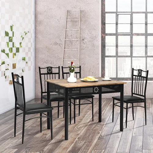 Vista 7 de COSTWAY Juego de mesa de comedor de 5 piezas, juego de mesa de cocina moderno para 4 personas, mesa rectangular de 42 pulgadas con 4 sillas