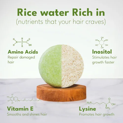 Vista 2 de Muun Barra de champú y acondicionador de agua de arroz, barras de jabón sólido fortalecedoras y voluminizadoras, champú clarificante para cabello