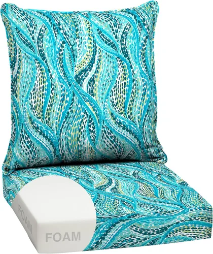 Vista 27 de Arden - Juego de cojines de asiento profundo para exteriores, espuma, 24x24, azulejos Alana