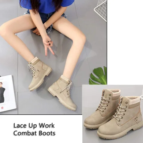 Vista 4 de Athlefit - Botines de combate para mujer con cordones y tacón bajo, impermeables