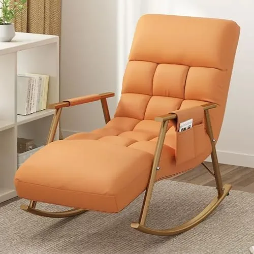 Vista 9 de Modern Upholstered Rocking Chair with Adjustable Backrest and Side Pocket High Capacity for Comfortable Seating in Bedroom and Living Amarillo