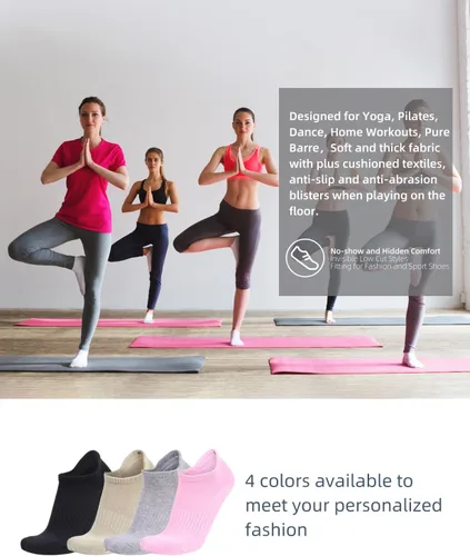 Vista 5 de Rolxmed Calcetines de agarre de yoga acolchados antideslizantes sin ampollas para pilates, ejercicio en casa para mujeres y hombres (2 parespaquete)