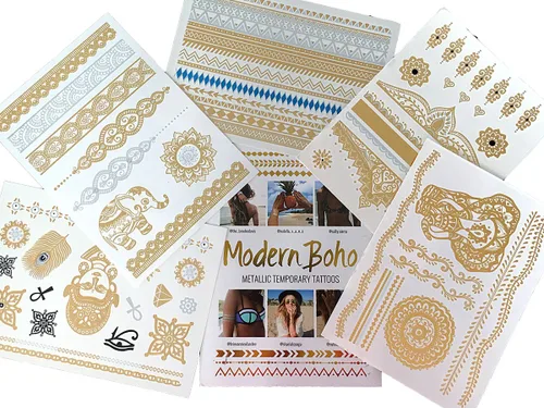 Vista 10 de 10 hojas de modernos tatuajes metálicos flash de oro/plata