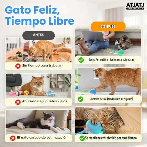 Vista 2 de Pelotas interactivas para gatos de interior, juguete inteligente automatizado para gatos con cola de malla elástica, juguete recargable de 3