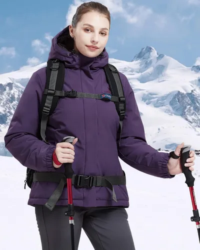 Vista 6 de CAMELSPORTS Chaqueta impermeable de esquí de montaña para mujer, con forro polar, impermeable, resistente al viento, con capucha para otoño e