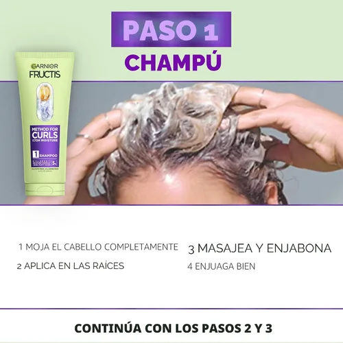 Vista 4 de Garnier Fructis Método para Rizos Productos para Cabello Rizado, Champú Hidratante Rellenador, Mascarilla Capilar y Spray Refrescante para Rizos