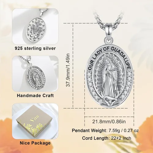 Vista 4 de Vito Collar de plata de ley 925 para mujeres y hombres, San Benito, crucifijo, Caravaca, San Cristóbal, San Judas, medalla patronal, amuleto