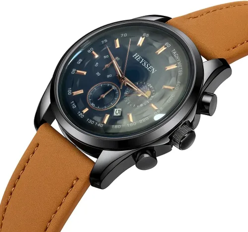 Vista 2 de Watches for Men Chronograph Analog Luminous Quartz Watch Blue Black Luxury Genuine Leather Mens Watches Business Sports Waterproof Wristwatch