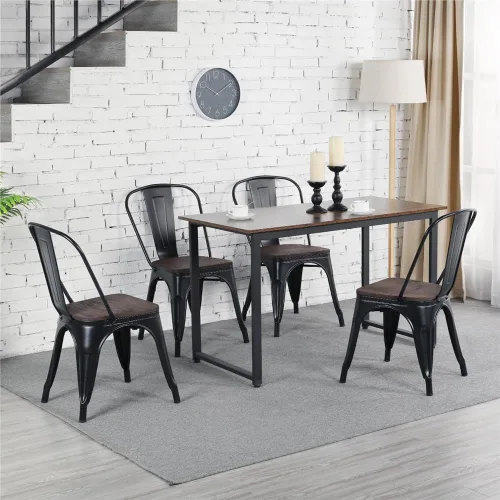 Vista 9 de Yaheetech Juego de sillas de patio de 4,18 pulgadas apilables de metal con asiento de madera para exteriores, capacidad de peso de 330 libras