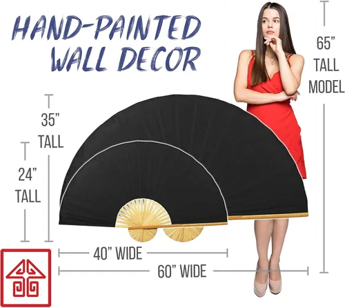 Vista 4 de Abanico de pared plegable de color sólido, negro, 40 pulgadas de ancho Sin pintar