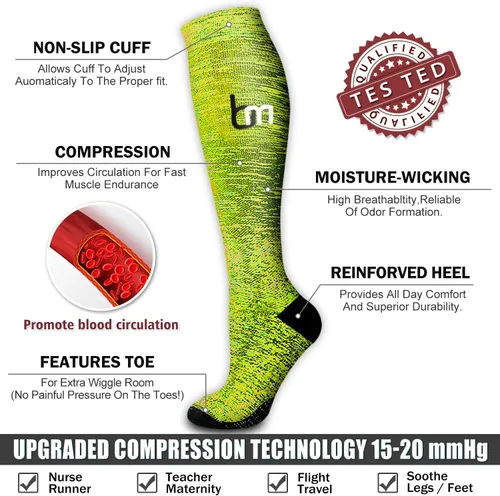 Vista 5 de Bluemaple Paquete de 6 calcetines de compresión de cobre para mujeres y hombres, el mejor apoyo para médicos, correr, enfermería, atletismo